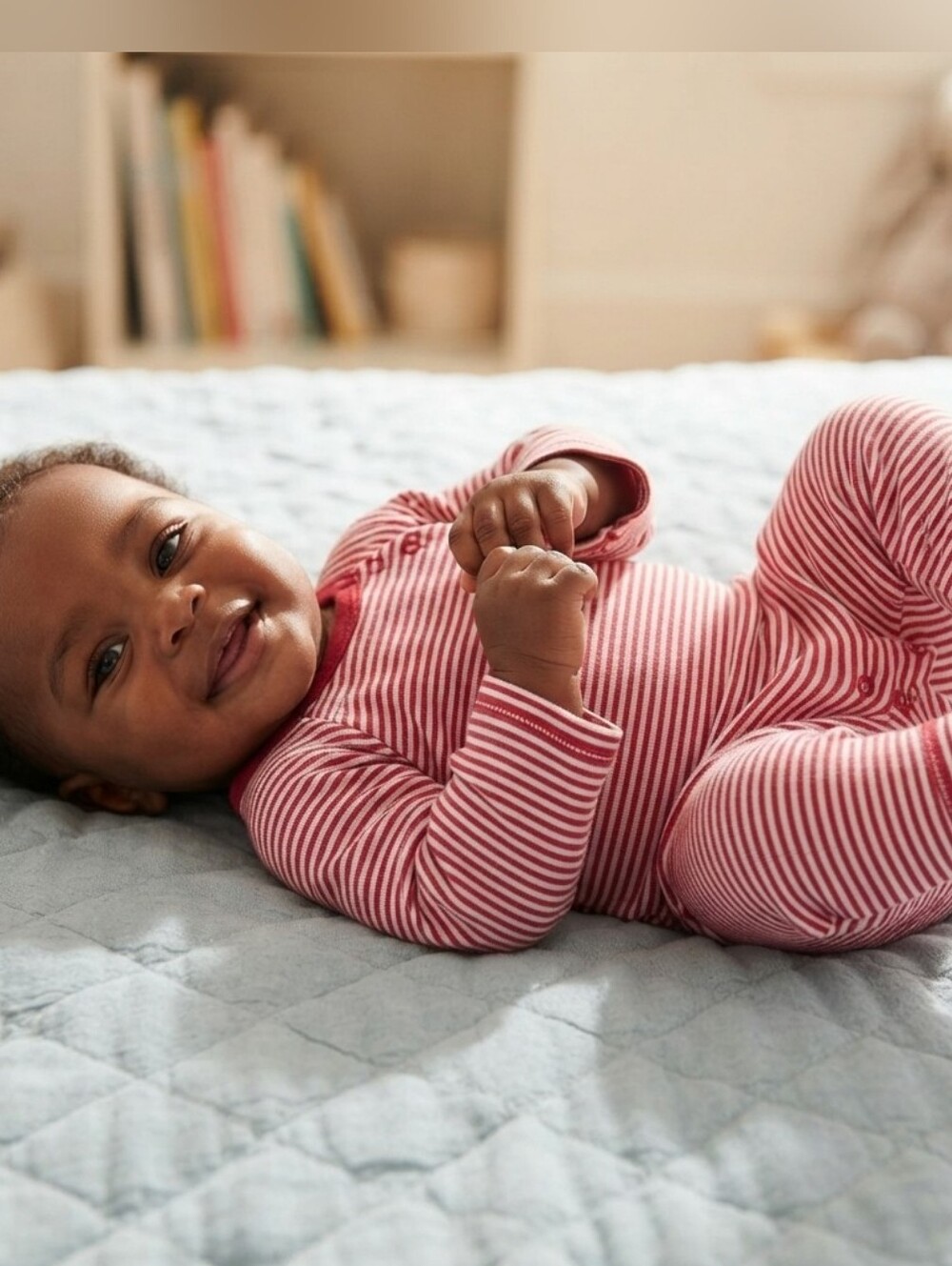 Touched By Nature 6-9M Charming Striped Kids Footie in Red and White